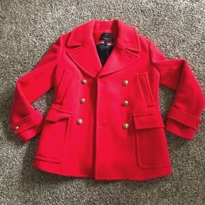J. Crew Red Pea Coat with Gold Buttons Size 8P